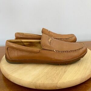 OluKai Akepa Moc Men's 9.5 Brown Leather Slip On Loafers Driving Shoes Comfort